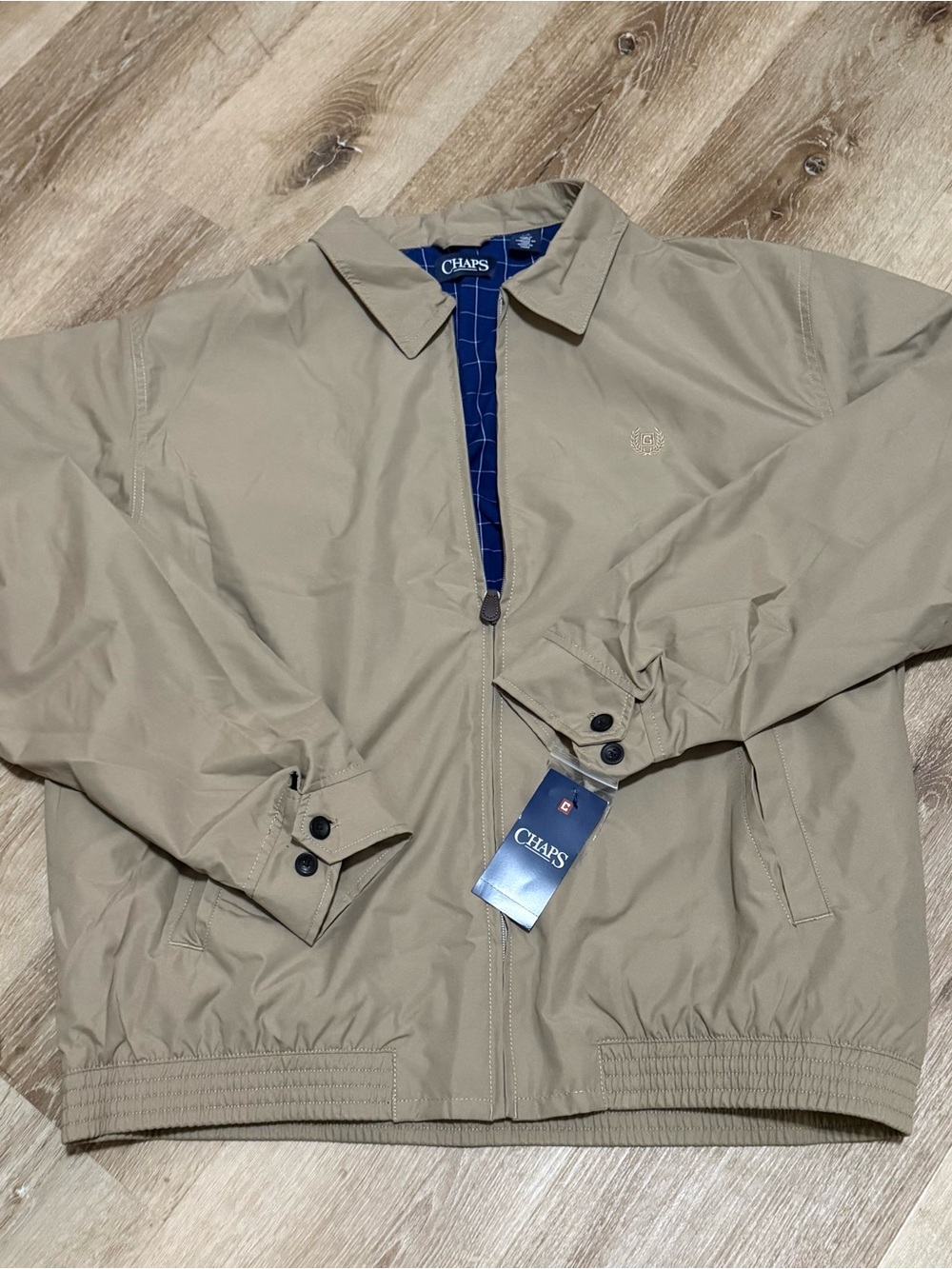Chaps Men's Khaki Bomber Jacket with Navy Lining